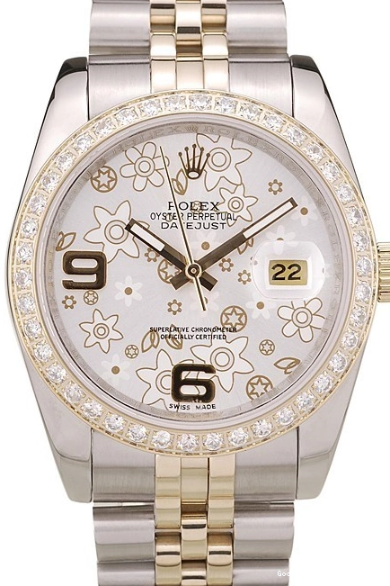 Best AAA Replica Sites DateJust Plated Brushed Flowers Steel Dial Silver Case Diamonds Rolex Stainless 0531